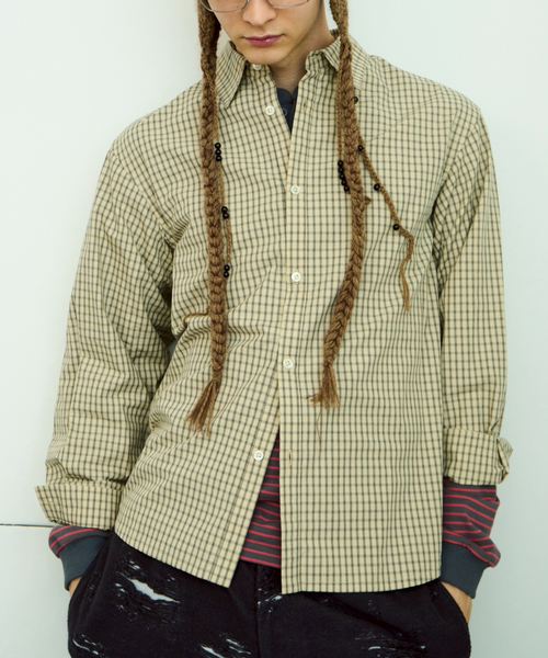 PULP/417EDIFICE(パルプフォーワンセブンエディフィス)の「PULP / ミニチェック スタンダードシャツ(シャツ/ブラウス・メンズ・ベージュ/ブラック・2/1)」の2枚目の写真