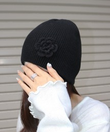 フラワー モチーフ ニット ビーニー