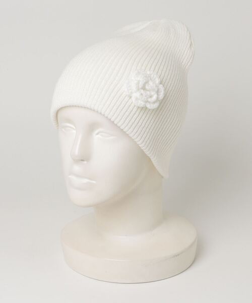 Vini（ヴィニ）の「フラワー モチーフ ニット ビーニー（ニットキャップ/ビーニー・レディース・ブラック/ホワイト・FREE）」の5枚目の写真