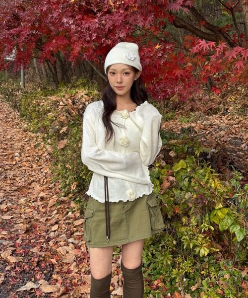 Vini（ヴィニ）の「フラワー モチーフ ニット ビーニー（ニットキャップ/ビーニー・レディース・ブラック/ホワイト・FREE）」の13枚目の写真