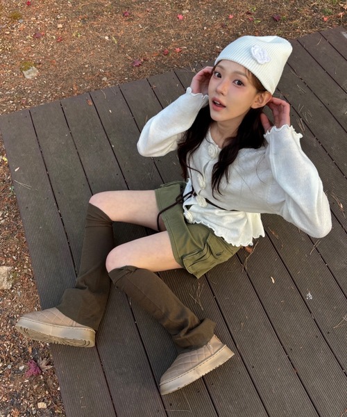 Vini（ヴィニ）の「フラワー モチーフ ニット ビーニー（ニットキャップ/ビーニー・レディース・ブラック/ホワイト・FREE）」の9枚目の写真