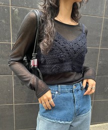 Ameri(�A����)��FLOWER MOTIF MOHAIR KNIT BISTIER(T�V���c/�J�b�g�\�[)