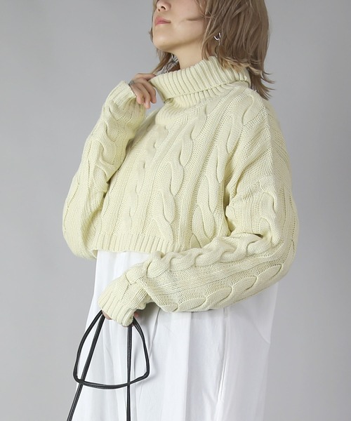 and it_（アンドイット）の「ショートタートルニット（ニット/セーター・レディース・アイボリー/キャメル・M～Ｌ/L～LL）」の2枚目の写真