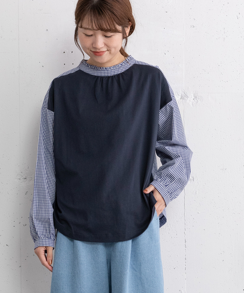 POU DOU DOU(プードゥドゥ)の「スタンドフリル布帛使いトップス(Tシャツ/カットソー・レディース・ネイビー/ダークグレー/ブラック・M)」の3枚目の写真