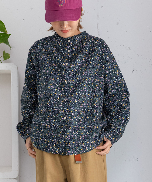 POU DOU DOU(プードゥドゥ)の「スタンドフリル布帛使いトップス(Tシャツ/カットソー・レディース・ネイビー/ダークグレー/ブラック・M)」の1枚目の写真