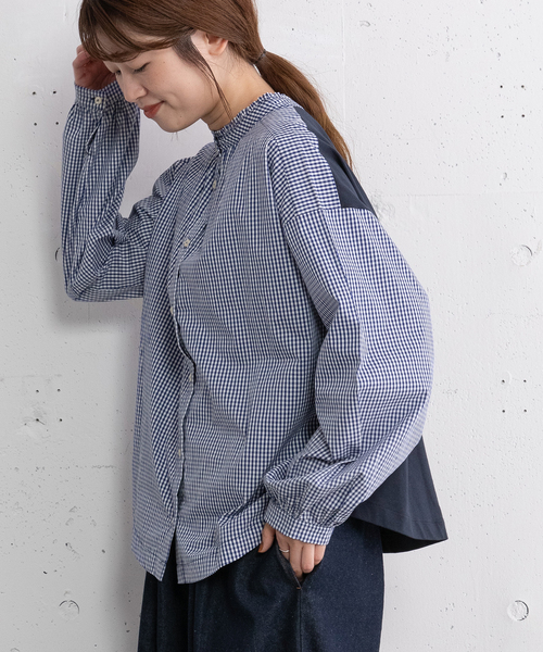 POU DOU DOU(プードゥドゥ)の「スタンドフリル布帛使いトップス(Tシャツ/カットソー・レディース・ネイビー/ダークグレー/ブラック・M)」の6枚目の写真