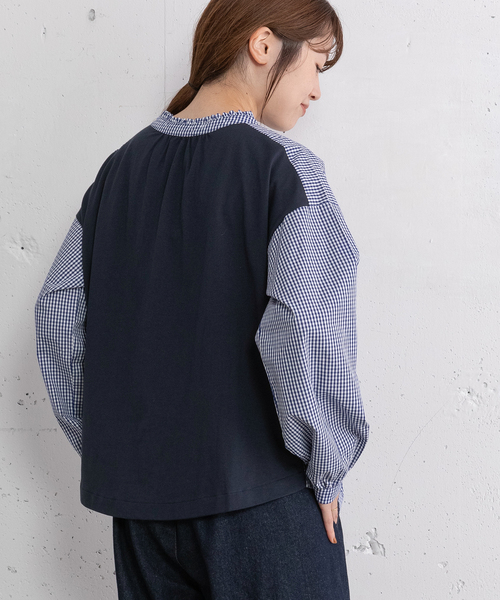 POU DOU DOU(プードゥドゥ)の「スタンドフリル布帛使いトップス(Tシャツ/カットソー・レディース・ネイビー/ダークグレー/ブラック・M)」の7枚目の写真