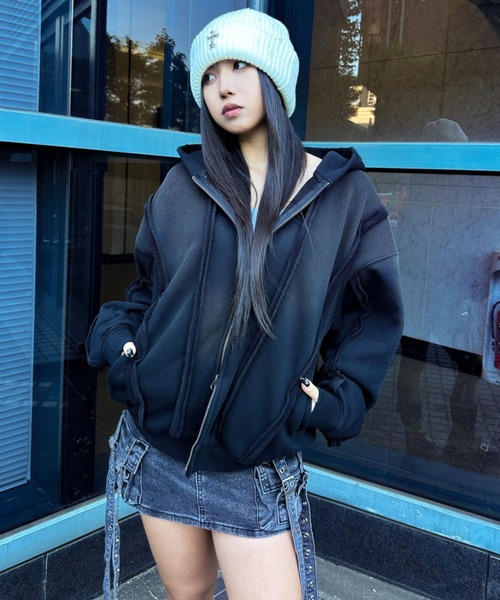 A'gem(エージェム)の「A'GEM/9 × .kom 『A'gem/エージェム』Spray Double Zip-Up Hoodie/スプレーダブルジップアップパーカー(パーカー・レディース・ホワイト/ブラック・FREE)」の12枚目の写真