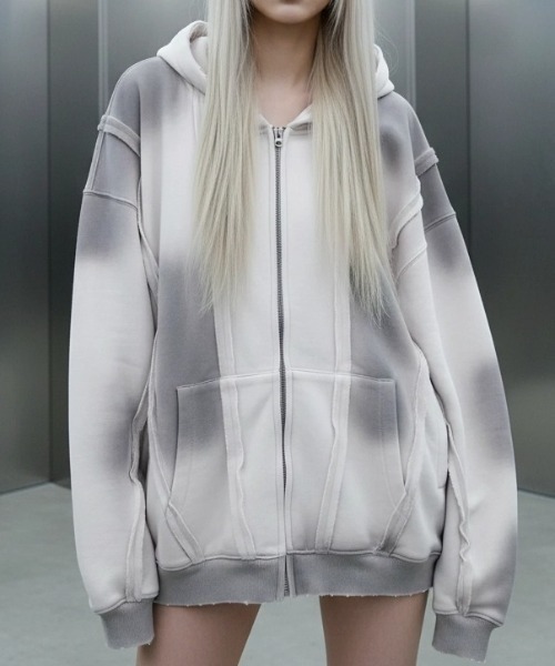 A'gem(エージェム)の「A'GEM/9 × .kom 『A'gem/エージェム』Spray Double Zip-Up Hoodie/スプレーダブルジップアップパーカー(パーカー・レディース・ホワイト/ブラック・FREE)」の17枚目の写真