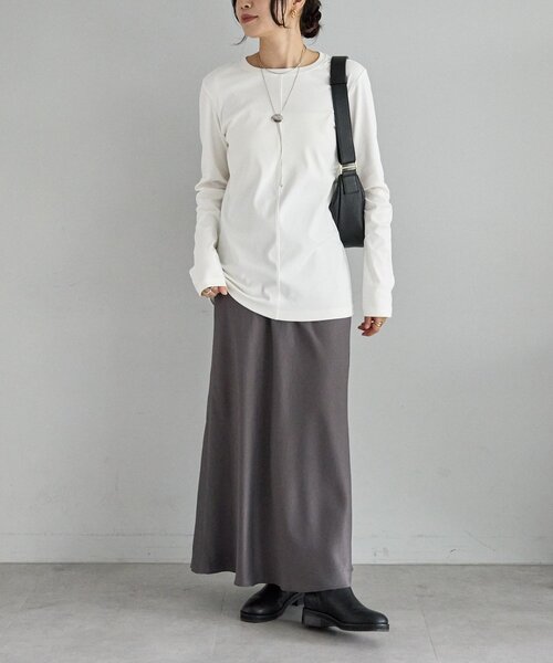 RIVE DROITE（リヴドロワ）の「MYSELFbyRD/PATCHING LONG TEE（Tシャツ/カットソー・レディース・オフホワイト/チャコールグレー・FREE）」の14枚目の写真