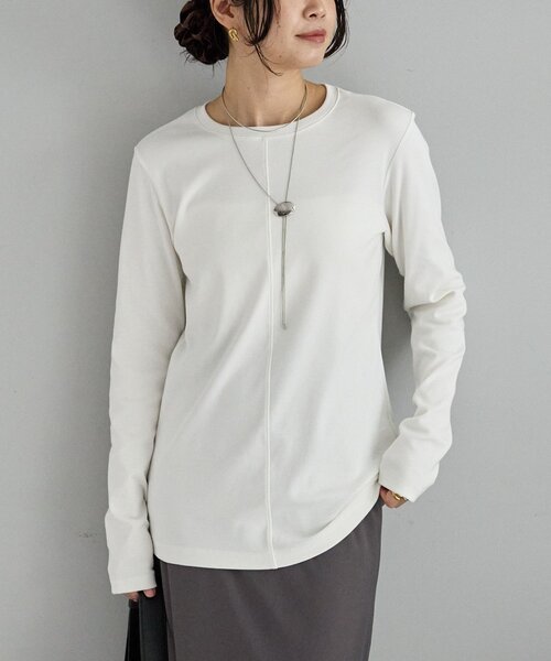 RIVE DROITE（リヴドロワ）の「MYSELFbyRD/PATCHING LONG TEE（Tシャツ/カットソー・レディース・オフホワイト/チャコールグレー・FREE）」の18枚目の写真