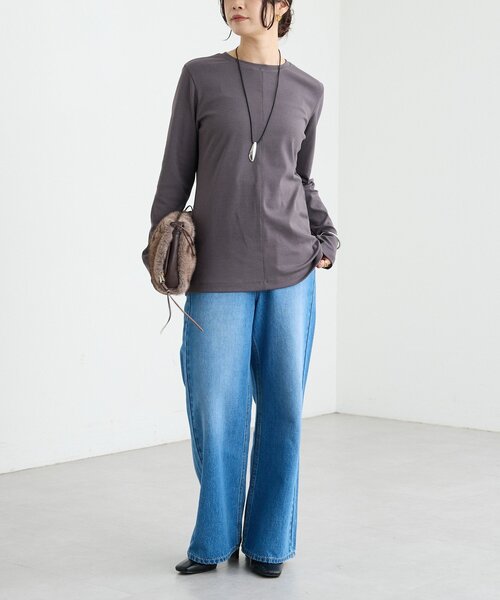 RIVE DROITE（リヴドロワ）の「MYSELFbyRD/PATCHING LONG TEE（Tシャツ/カットソー・レディース・オフホワイト/チャコールグレー・FREE）」の9枚目の写真