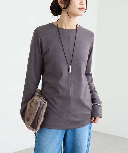 RIVE DROITE（リヴドロワ）の「MYSELFbyRD/PATCHING LONG TEE（Tシャツ/カットソー・レディース・オフホワイト/チャコールグレー・FREE）」の6枚目の写真