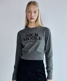 CASHMERE NICOLE LOGO CROP JACQUARD KNIT_GRAY