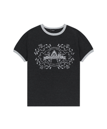 Stamp Printed Ringer Top (Dark Gray)