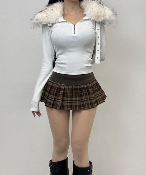 FOLLOWIN(フォロウィン)の「2color/プリーツレイヤードチェックスカパン(スカート・レディース・レッド/ブラウン・LARGE/MEDIUM/SMALL)」の5枚目の写真