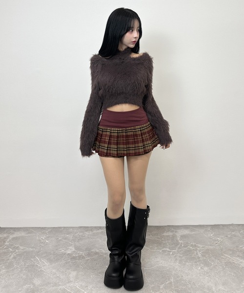 FOLLOWIN(フォロウィン)の「2color/プリーツレイヤードチェックスカパン(スカート・レディース・レッド/ブラウン・LARGE/MEDIUM/SMALL)」の13枚目の写真
