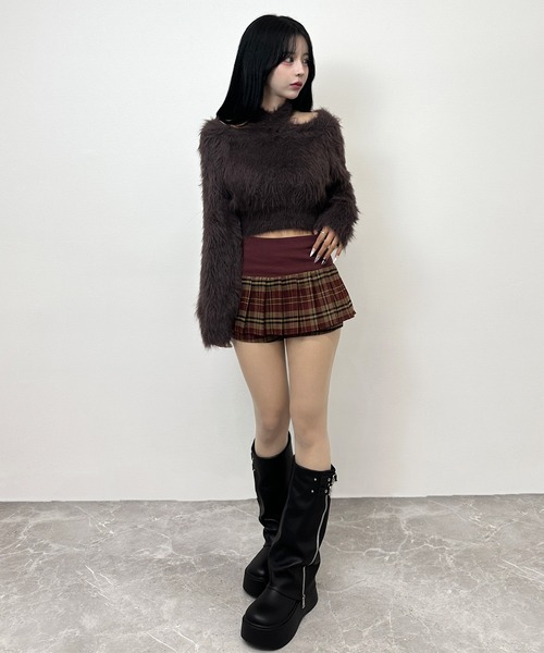 FOLLOWIN(フォロウィン)の「2color/プリーツレイヤードチェックスカパン(スカート・レディース・レッド/ブラウン・LARGE/MEDIUM/SMALL)」の14枚目の写真