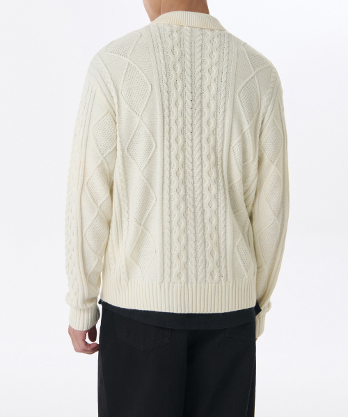 MUSINSA STANDARD（ムシンサスタンダード）の「アランケーブルカラー ニットジップアップ [クリーム]（ニット/セーター・メンズ・その他・SMALL/MEDIUM/LARGE/X-LARGE/XX-LARGE）」の2枚目の写真