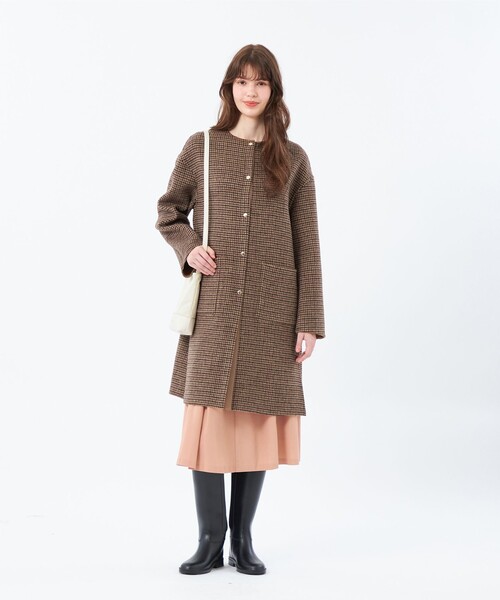 MACKINTOSH PHILOSOPHY（ﾏｯｷﾝﾄｯｼｭ ﾌｨﾛｿﾌｨｰ）の「【IVENREY(イベンリー)】ライトメルトン製（ノーカラーコート・レディース・グレー系その他/ブラウン・38/36）」の5枚目の写真