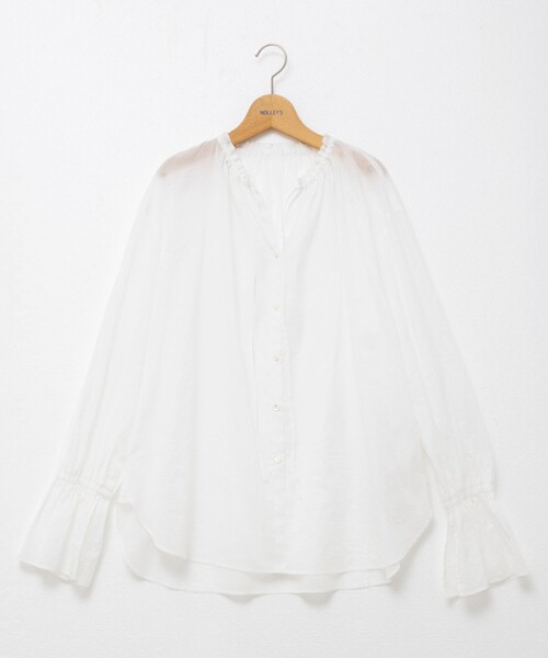 セール】ウォッシャブルシアーコットンフリル襟ブラウス（シャツ