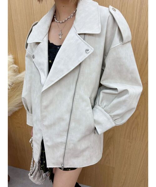 EVRIS（エヴリス）の「オーバーサイズライダースジャケット（ライダースジャケット・レディース・ホワイト/ブラック・FREE）」の9枚目の写真