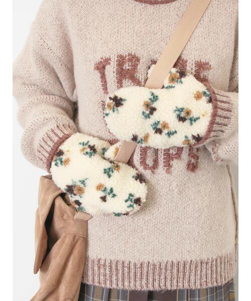 Samansa Mos2(サマンサ モスモス)の「ボア花柄ミトン(手袋・レディース・キャメル/オフホワイト・F)」の2枚目の写真