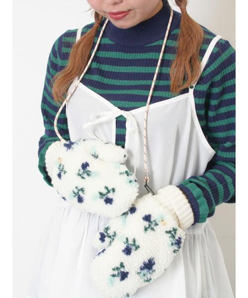 Samansa Mos2(サマンサ モスモス)の「ボア花柄ミトン(手袋・レディース・キャメル/オフホワイト・F)」の1枚目の写真