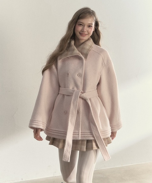 セール】チェック柄 ダブルブレストウールコート SP25a035【SunsetPark