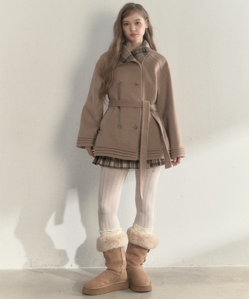 セール】チェック柄 ダブルブレストウールコート SP25a035【SunsetPark