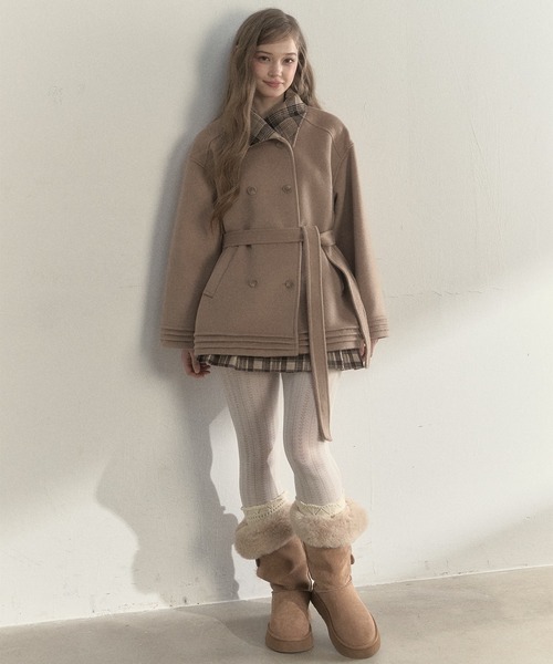 セール】チェック柄 ダブルブレストウールコート SP25a035【SunsetPark