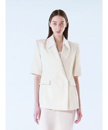 LINEN HALF SLEEVE JACKET - IVORY