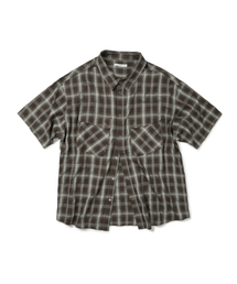 TWO POCKET CHECK HALF SHIRT (BROWN)