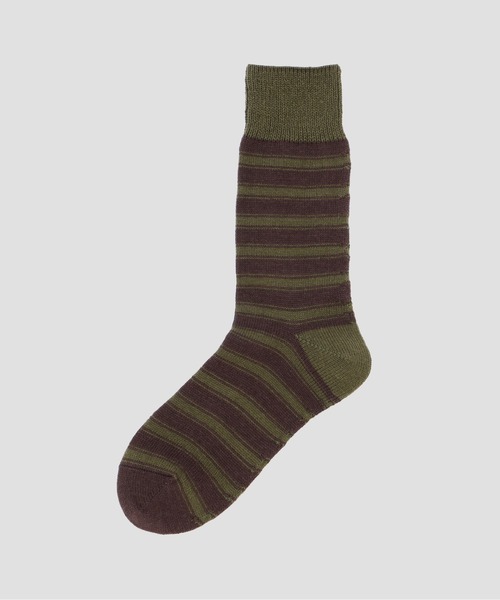 MHL.（エムエイチエル）の「NARROW STRIPE COTTON SOCKS（ソックス/靴下・レディース・カーキ/ブラック・FREE）」の2枚目の写真