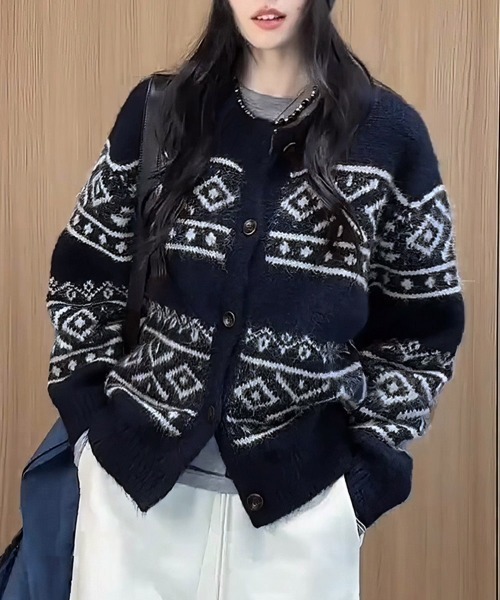 Miniministore(ミニミニストア)の「ノルディック柄ニットカーディガン 北欧風(カーディガン/ボレロ・レディース・アイボリー/ネイビー/グレー・FREE)」の17枚目の写真