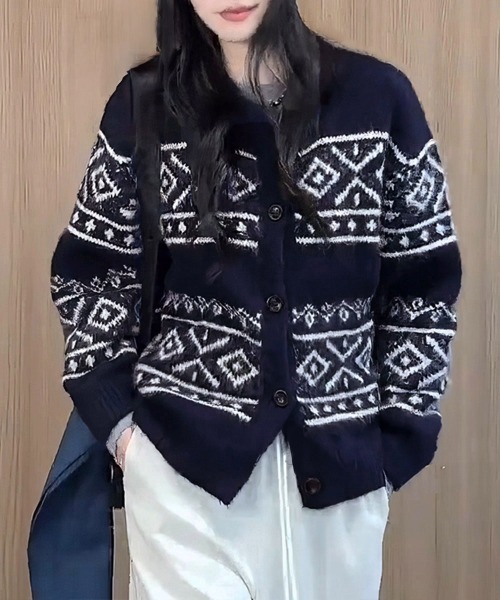 Miniministore(ミニミニストア)の「ノルディック柄ニットカーディガン 北欧風(カーディガン/ボレロ・レディース・アイボリー/ネイビー/グレー・FREE)」の18枚目の写真