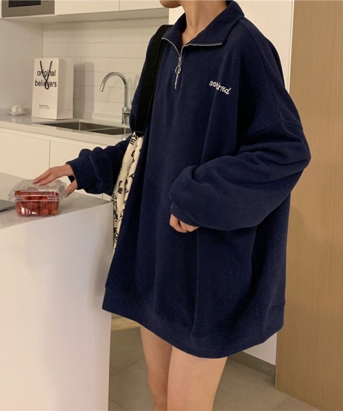 Flugge(フラッジー)の「ハーフジップスウェットミニワンピ(ワンピース・レディース・ネイビー/アイボリー・MEDIUM/LARGE)」の10枚目の写真