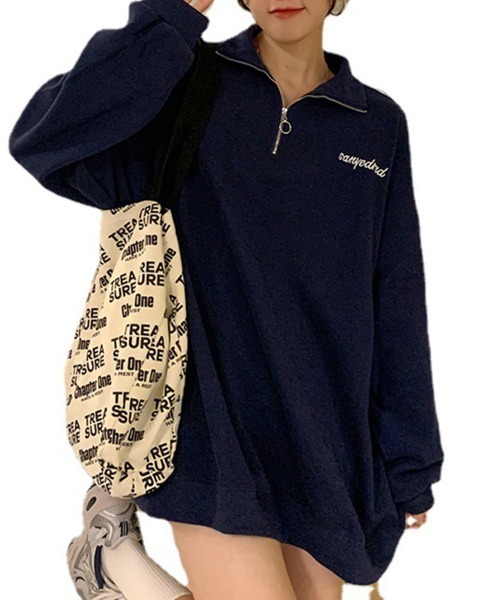 Flugge(フラッジー)の「ハーフジップスウェットミニワンピ(ワンピース・レディース・ネイビー/アイボリー・MEDIUM/LARGE)」の4枚目の写真