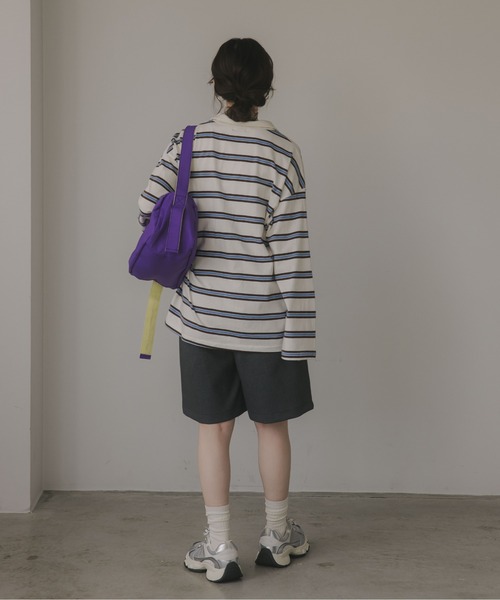 210nouve（トゥージュヌーブ）の「スキッパー ボーダー ポロ襟　Tシャツ（Tシャツ/カットソー・レディース・グリーン/サックスブルー/キャメル・FREE）」の11枚目の写真