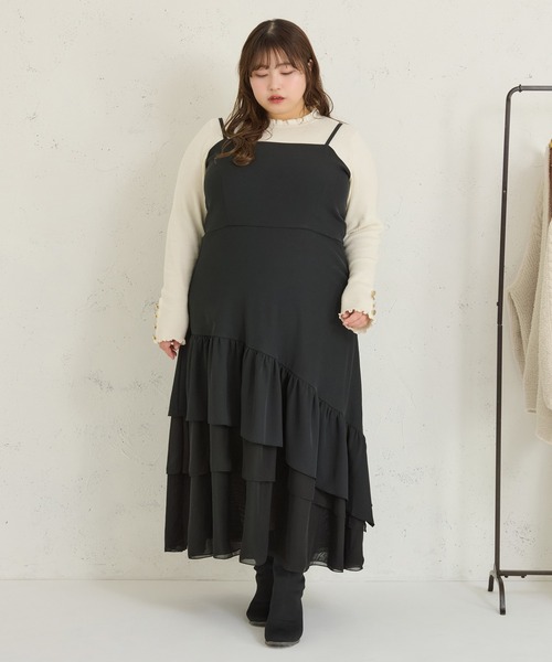 Louiosy(ルオシー)の「【Louiosy】【大きいサイズ】3段アシメフリルティアードキャミワンピ ース(ワンピース・レディース・ホワイト系その他/ラベンダー/ブラック・4L/3L)」の9枚目の写真
