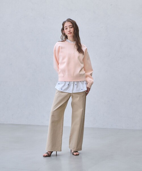 スウェットライク クルーネックニット ‐ウォッシャブル‐（ニット