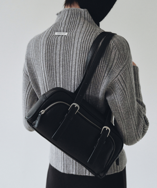 Two-Buckle Pocket Shoulder Bag (Black)