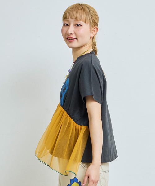 MARKEY'S（マーキーズ）の「ドルマンチュールドッキングTシャツ/おとな（Tシャツ/カットソー・レディース・ホワイト系その他/グリーン/チャコール・160cm）」の5枚目の写真