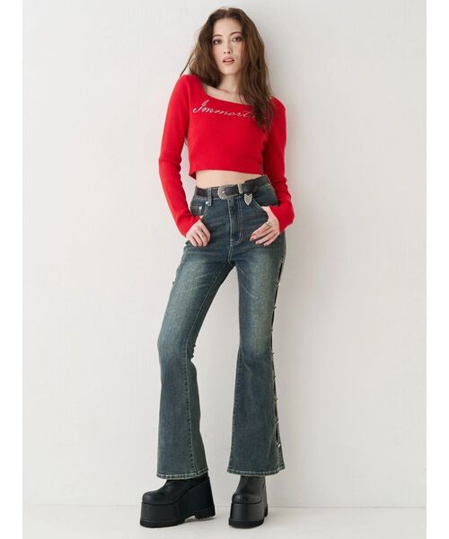 EVRIS（エヴリス）の「フェイクレザープラットフォームブーツ（ブーツ・レディース・ブラック/その他1・MEDIUM/LARGE/SMALL）」の6枚目の写真