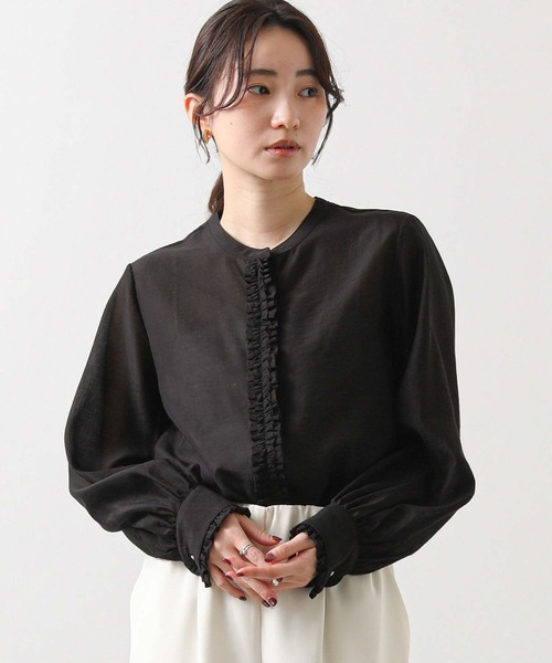 Gready Brilliant（グレディブリリアン）の「フロントフリルスタンドネックブラウス（シャツ/ブラウス・レディース・ブラック/オフホワイト/ミント・38）」の2枚目の写真