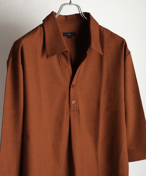 WESTSEA(ウエストシー)の「ドルマンスリーブ スキッパーシャツ 7分袖 ルーズシルエット 無地(シャツ/ブラウス・メンズ・ブルーグレー/ブラック/ホワイト/テラコッタ・M/L)」の4枚目の写真