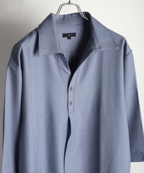 WESTSEA(ウエストシー)の「ドルマンスリーブ スキッパーシャツ 7分袖 ルーズシルエット 無地(シャツ/ブラウス・メンズ・ブルーグレー/ブラック/ホワイト/テラコッタ・M/L)」の3枚目の写真
