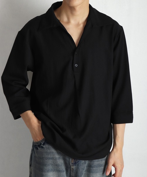 WESTSEA(ウエストシー)の「ドルマンスリーブ スキッパーシャツ 7分袖 ルーズシルエット 無地(シャツ/ブラウス・メンズ・ブルーグレー/ブラック/ホワイト/テラコッタ・M/L)」の1枚目の写真
