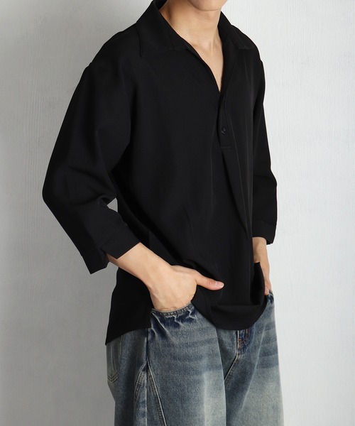 WESTSEA(ウエストシー)の「ドルマンスリーブ スキッパーシャツ 7分袖 ルーズシルエット 無地(シャツ/ブラウス・メンズ・ブルーグレー/ブラック/ホワイト/テラコッタ・M/L)」の20枚目の写真