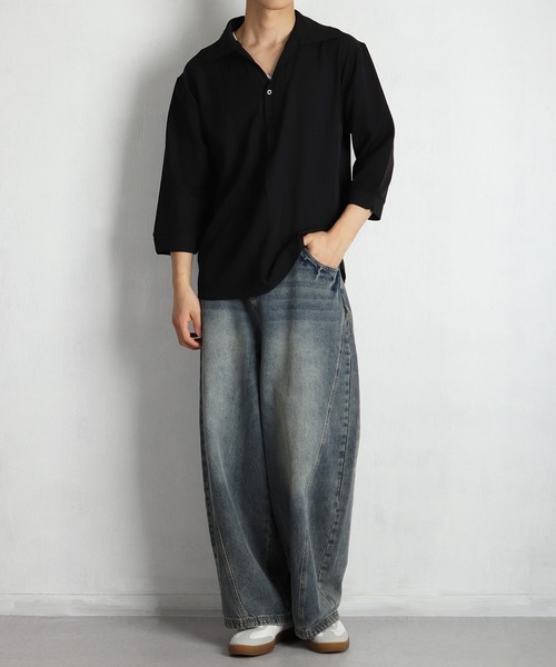 WESTSEA(ウエストシー)の「ドルマンスリーブ スキッパーシャツ 7分袖 ルーズシルエット 無地(シャツ/ブラウス・メンズ・ブルーグレー/ブラック/ホワイト/テラコッタ・M/L)」の18枚目の写真